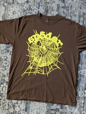 🔥 Sp5der Worldwide Brown Spiderweb Graphic Tee 🔥